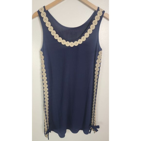 Lilly Pulitzer Women's Sz. 4 Navy & Gold Stella Shift Dress Embroidery Bows - Picture 6 of 7